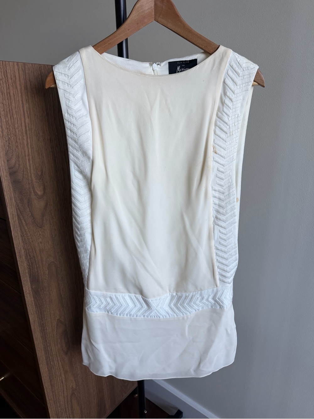 Elin Kling for Marciano 100% Silk Chevron Embroidered Drop Waist Dress XS